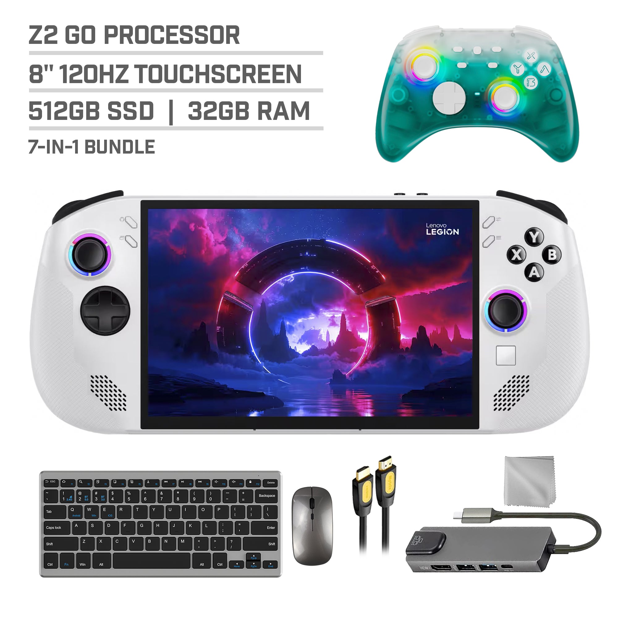 Lenovo Legion Go S 512GB Gaming Handheld 8-inch Touchscreen 120Hz WUXGA AMD Ryzen Z2 Go CPU, Mytrix Black Ice Wireless Pro Controller, Hub, Keyboard & Mouse Combo, 7 in 1 Bundle Lenovo Legion Go S 512GB Gaming Handheld 8-inch Touchscreen 120Hz WUXGA AMD Ryzen Z2 Go CPU, Mytrix Black Ice Wireless Pro Controller, Hub, Keyboard & Mouse Combo, 7 in 1 Bundle